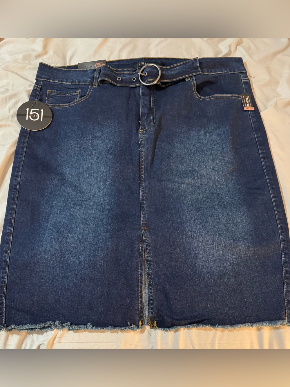 Dark Blue Denim Mini Skirt with Ring Belt